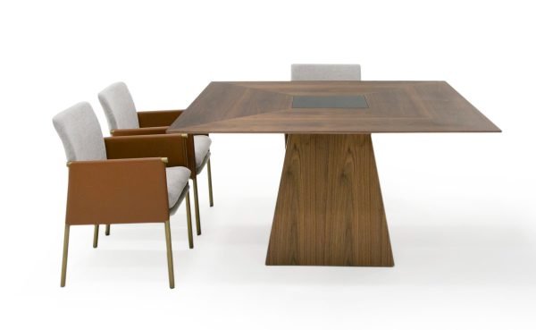 Modrest Cora- Modern Walnut and Black Tempered Glass Dining Table - Image 4