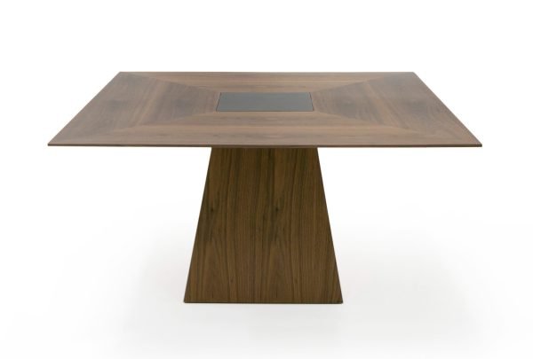 Modrest Cora- Modern Walnut and Black Tempered Glass Dining Table - Image 5