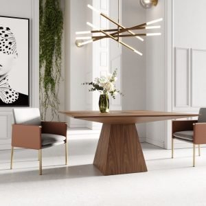 Modrest Cora- Modern Walnut and Black Tempered Glass Dining Table