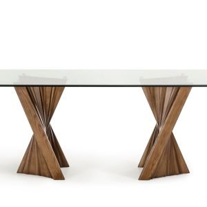 Modrest Corbin Mid-Century Walnut & Glass Dining Table