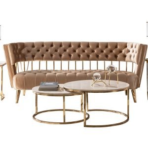 Divani Casa Courtney - Beige & Gold Fabric Sofa