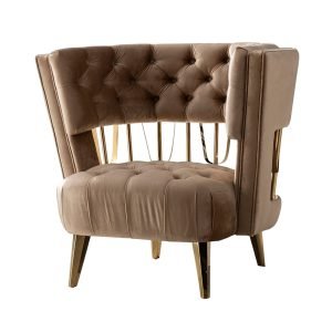 Divani Casa Courtney - Beige & Gold Fabric Lounge Chair