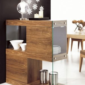 Modrest Aura Modern Walnut & Glass Square Cabinet