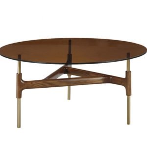 Modrest Lawson Modern Round Walnut & Glass Coffee Table