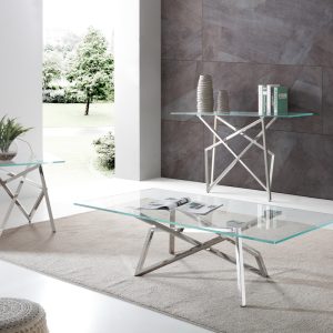 Modrest Hawkins Modern Glass & Stainless Steel Console Table