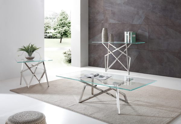 Modrest Hawkins Modern Glass & Stainless Steel Console Table