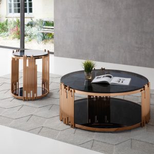 Modrest Bryce Modern Smoked Glass & Rosegold Round Coffee Table