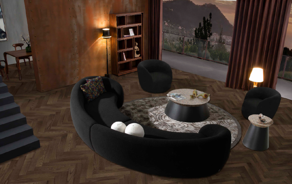 Modrest - Kilmer Modern Black Curved Fabric Sectional Sofa - Image 3