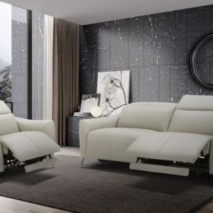 Divani Casa Prairie Light Grey Leather Electric Recliner with Electric Headrest