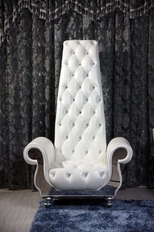 Divani Casa Luxe Neo-Classical Pearl White Italian Leather Leisure Chair - Image 3