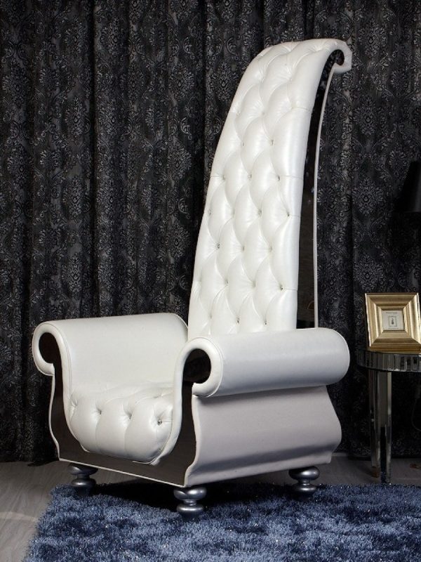 Divani Casa Luxe Neo-Classical Pearl White Italian Leather Leisure Chair - Image 4