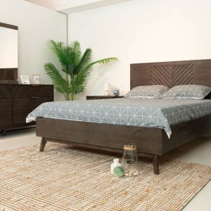 Eastern King Modrest Daisy Mid-Century Dark Acacia Bed