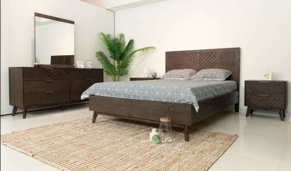 Eastern King Modrest Daisy Mid-Century Dark Acacia Bed