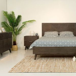 Modrest Daisy - Eastern King Mid-Century Dark Acacia Bedroom Set