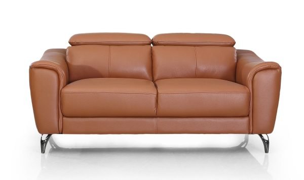Divani Casa Danis - Modern Cognac Leather Brown Loveseat