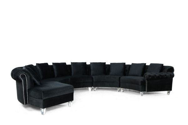 Divani Casa Darla - Modern Black Velvet Circular Sectional Sofa - Image 4