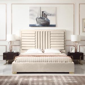 Modrest Daystar - Modern Beige Velvet & Gold Bed