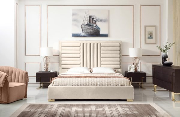 Modrest Daystar - Modern Beige Velvet & Gold Bed