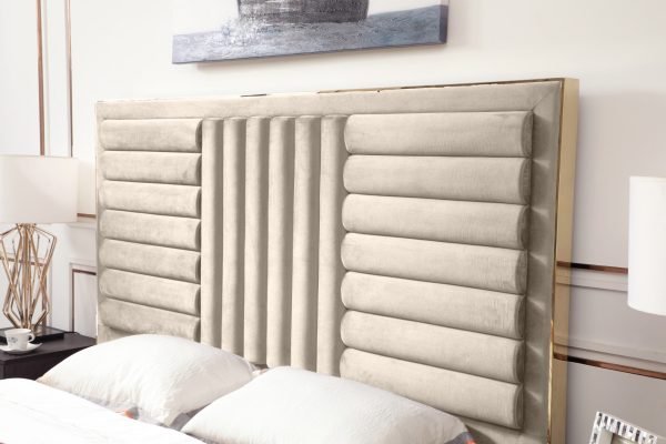 Modrest Daystar - Modern Beige Velvet & Gold Bed - Image 2