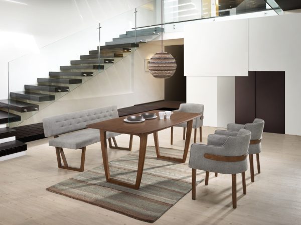 Modrest Jordan Modern Grey & Walnut Dining Bench - Image 2