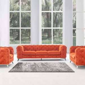 Divani Casa Delilah - Modern Orange Fabric Sofa Set