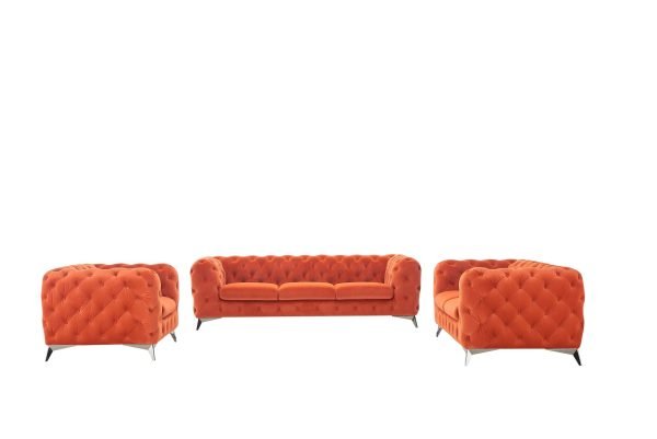 Divani Casa Delilah - Modern Orange Fabric Sofa Set - Image 2