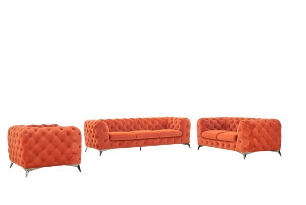 Divani Casa Delilah - Modern Orange Fabric Sofa Set - Image 3