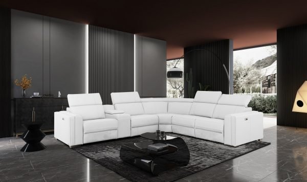Divani Casa Delmont - Modern White Sectional Sofa + Recliners