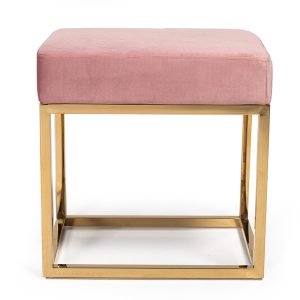 Modrest Downey Modern Pink Velvet & Gold Stool Ottoman