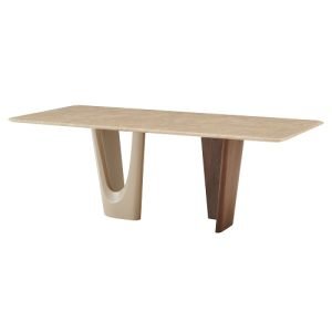Modrest Brianna - Contemporary Marble and Cream/Walnut Dining Table