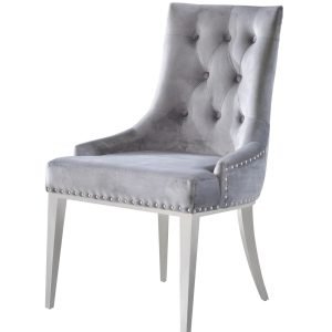 Modrest Dumas - Contemporary Grey Velvet & Stainless Steel Dining Chair (Set of 2)