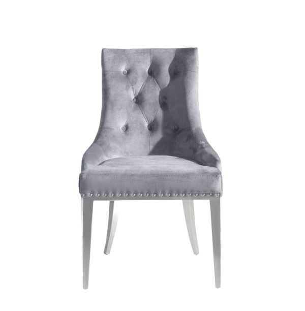 Modrest Dumas - Contemporary Grey Velvet & Stainless Steel Dining Chair (Set of 2) - Image 2
