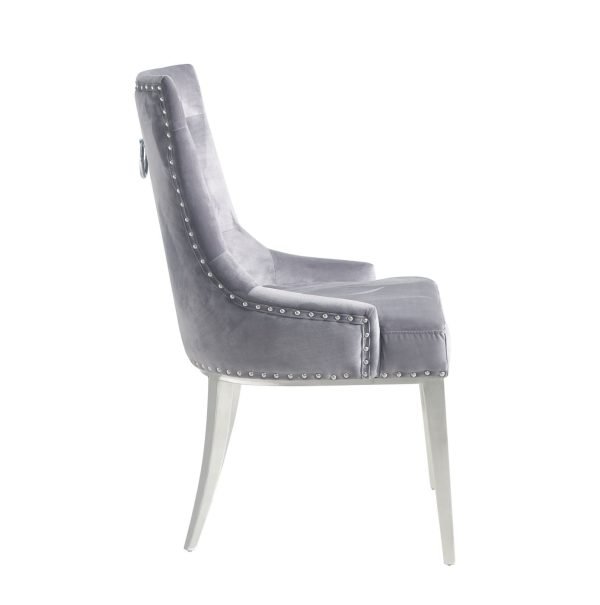 Modrest Dumas - Contemporary Grey Velvet & Stainless Steel Dining Chair (Set of 2) - Image 3