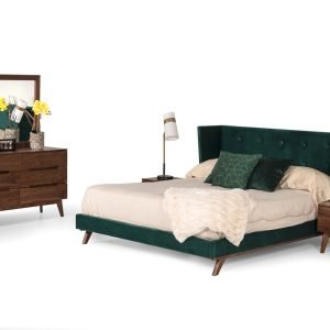 Nova Domus Durango Modern Green Fabric & Walnut Bed