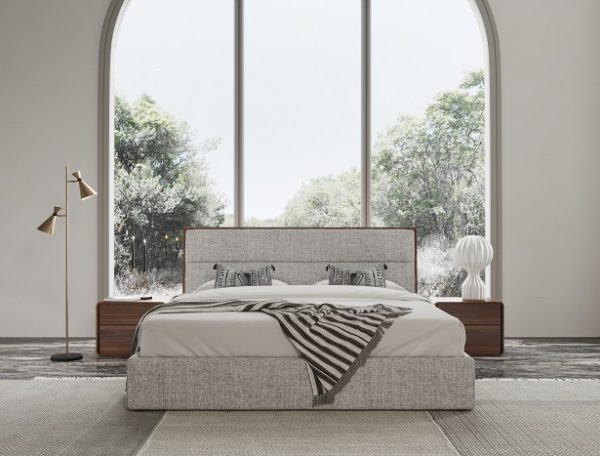 Modrest Dustin - Modern Grey Fabric & Walnut Trimmed Bedroom Set - Image 5
