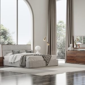 Modrest Dustin - Modern Grey Fabric & Walnut Trimmed EK Bedroom Set