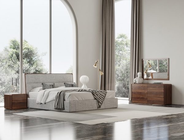 Modrest Dustin - Modern Grey Fabric & Walnut Trimmed Bedroom Set - Image 4