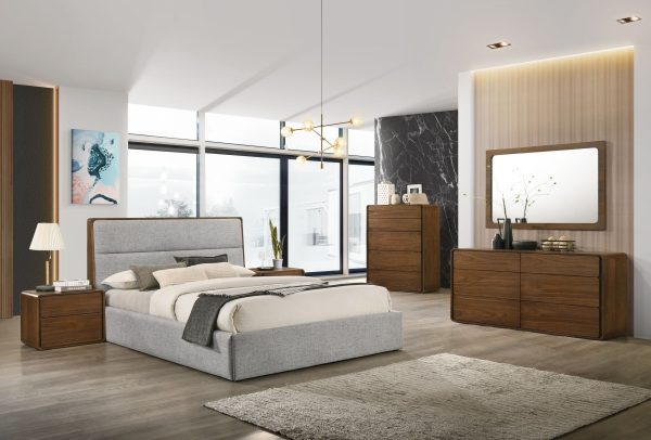 Modrest Dustin - Modern Grey Fabric & Walnut Trimmed Bedroom Set - Image 3