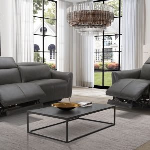 Divani Casa Prairie Modern Dark Grey Leather Dual Electric Loveseat with Electric Headrest