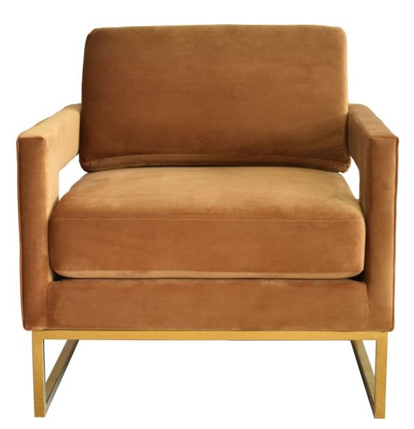 Modrest Edna - Camel Velvet + Gold Accent Chair - Image 2
