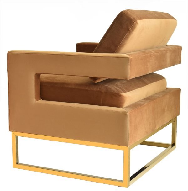 Modrest Edna - Camel Velvet + Gold Accent Chair - Image 4