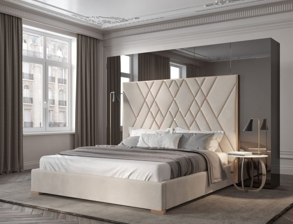 Modrest Eldora - Queen Glam Beige Velvet and Brushed Brass Bed - Image 3