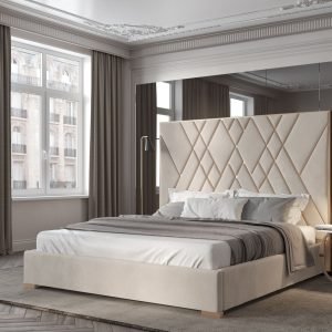 Modrest Eldora - Glam Beige Velvet and Brushed Brass CK Bed