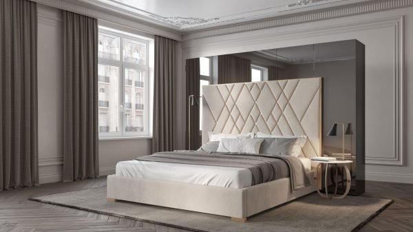 Modrest Eldora - Queen Glam Beige Velvet and Brushed Brass Bed - Image 4