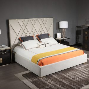 Modrest Eldora - Queen Glam Beige Velvet and Brushed Brass Bed