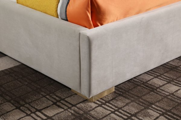 Modrest Eldora - Glam Beige Velvet and Brushed Brass Bed - Image 5