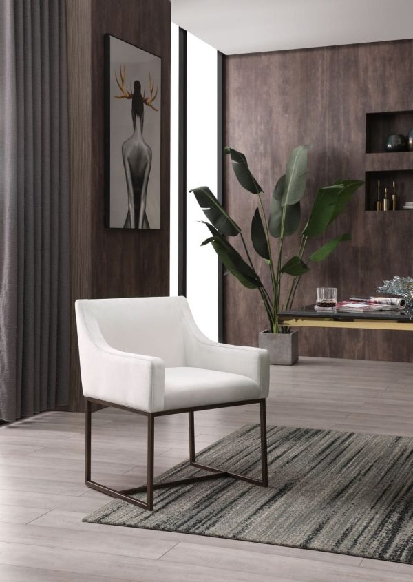 Modrest Elijah - Modern Beige & Copper Antique Brass Dining Chair - Image 2