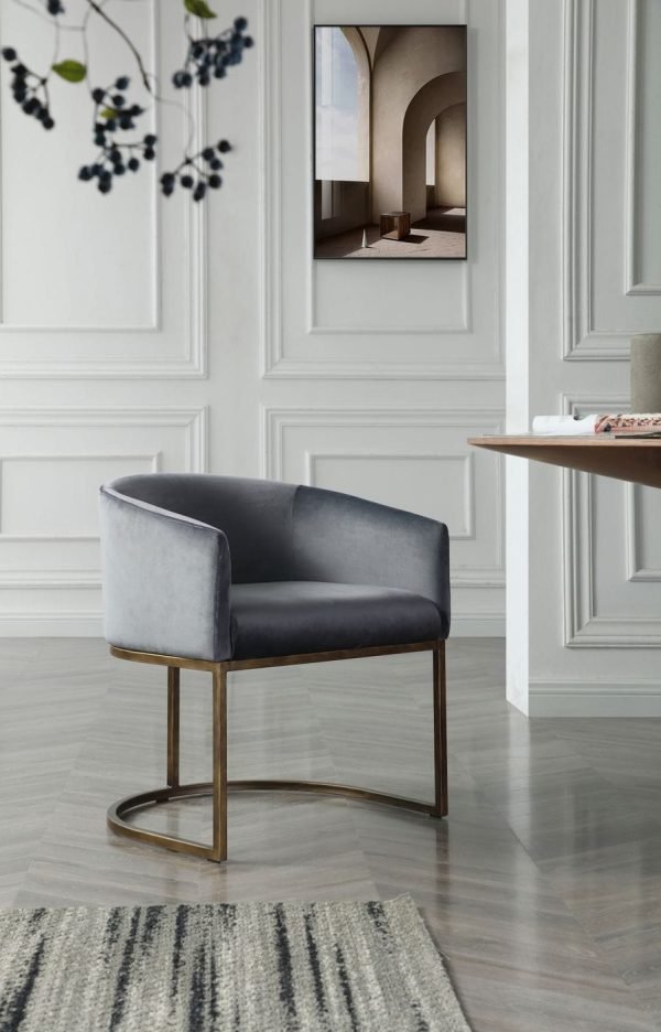 Modrest Elisa - Modern Grey Velvet & Brass Dining Chair - Image 2
