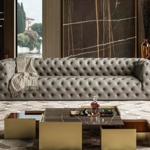 Coronelli Collezioni Ellington - Italian Grey Nubuck Leather 4-Seater Sofa