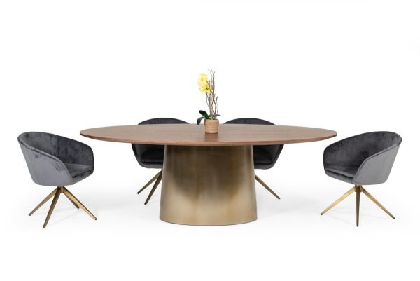 Modrest Yara Modern Grey Velvet & Bronze Dining Chair - Image 3